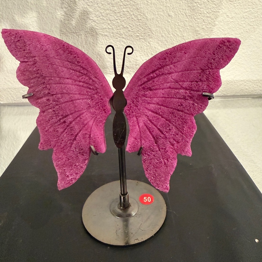 Red Ruby Corundum Butterfly Metal Stand